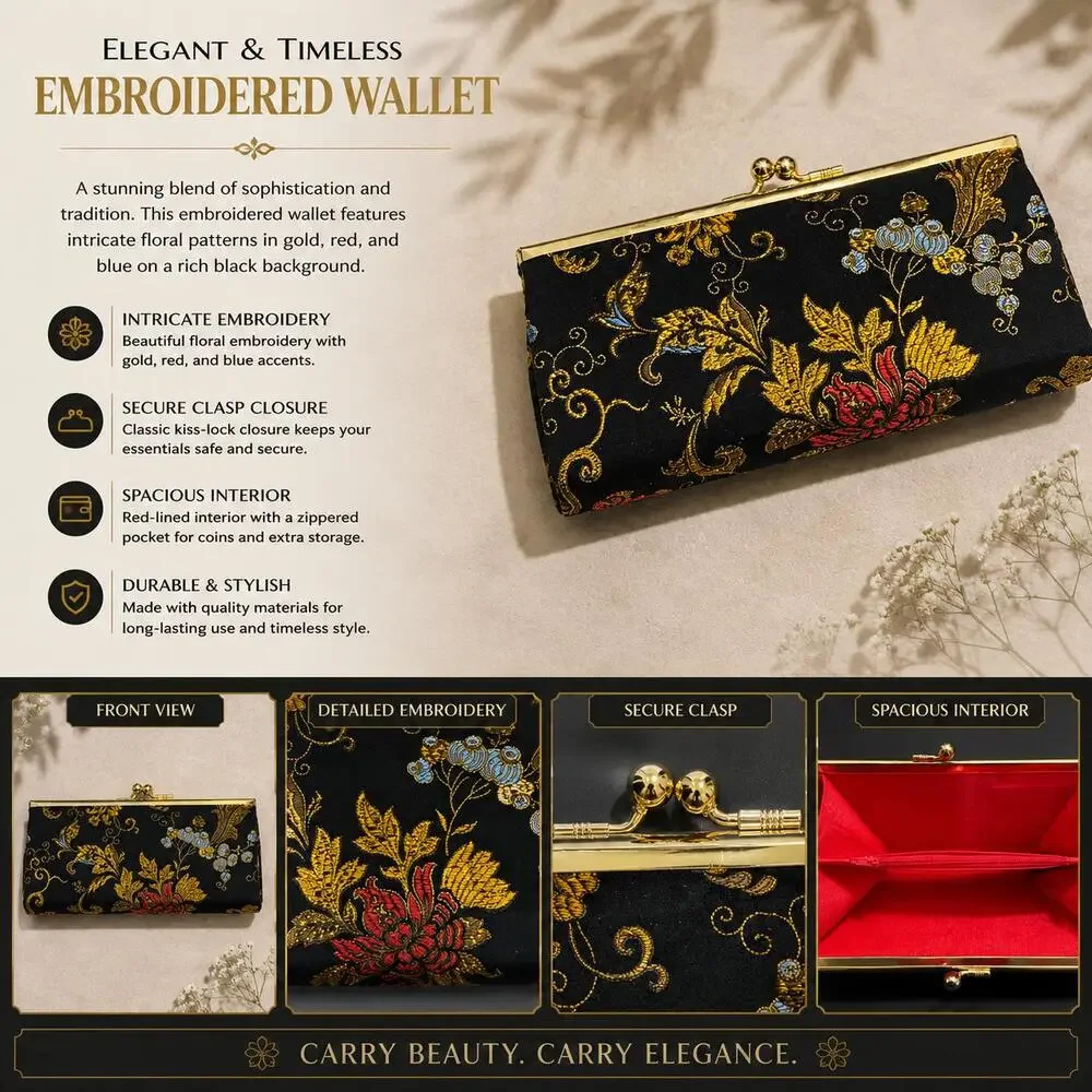 Black Oriental Floral designed Wallet